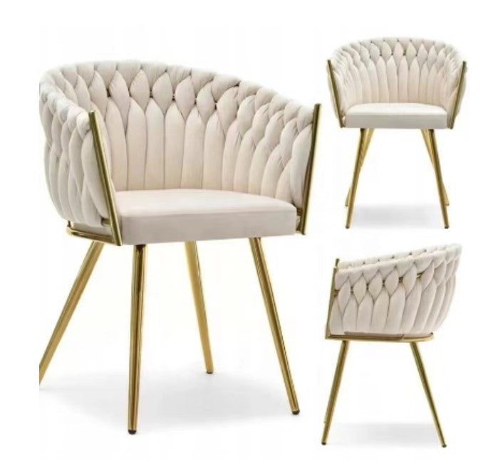 Krzesło Monroe Fotel w Stylu Eleganckim Pleciony Warkocz Białe