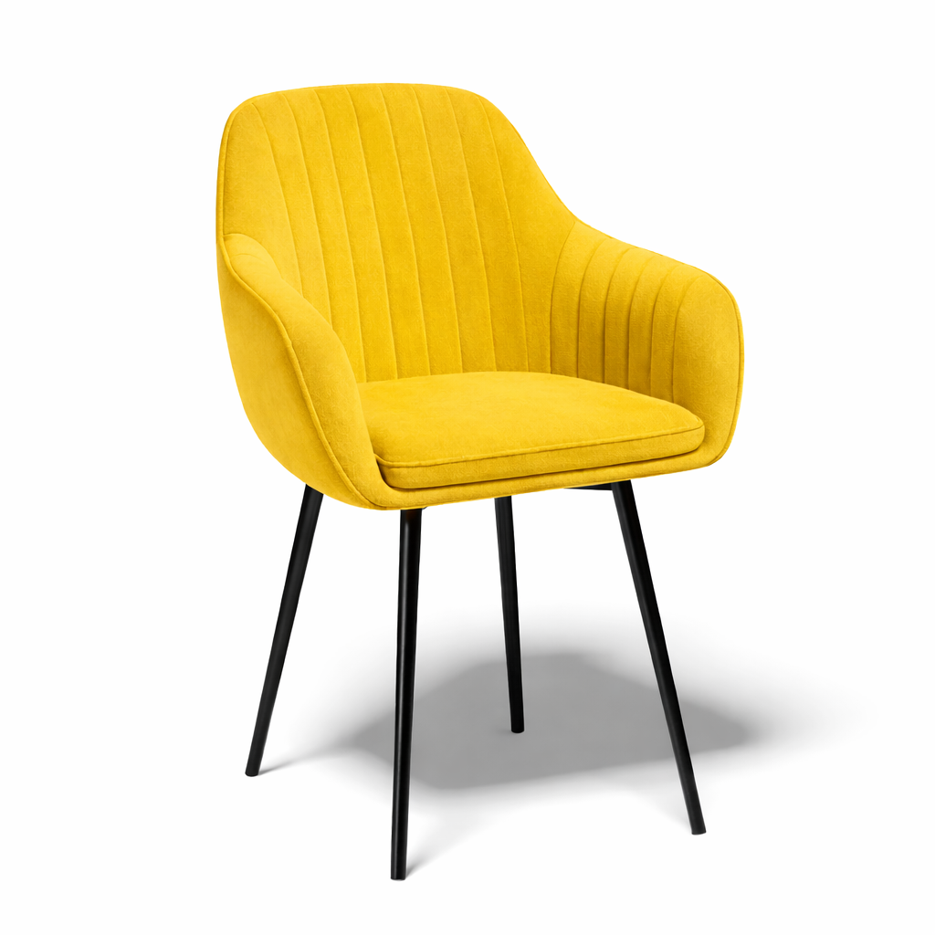 Krzesło z Podłokietnikami Żółte Tapicerowane Welurowe Do Salonu i Kuchni