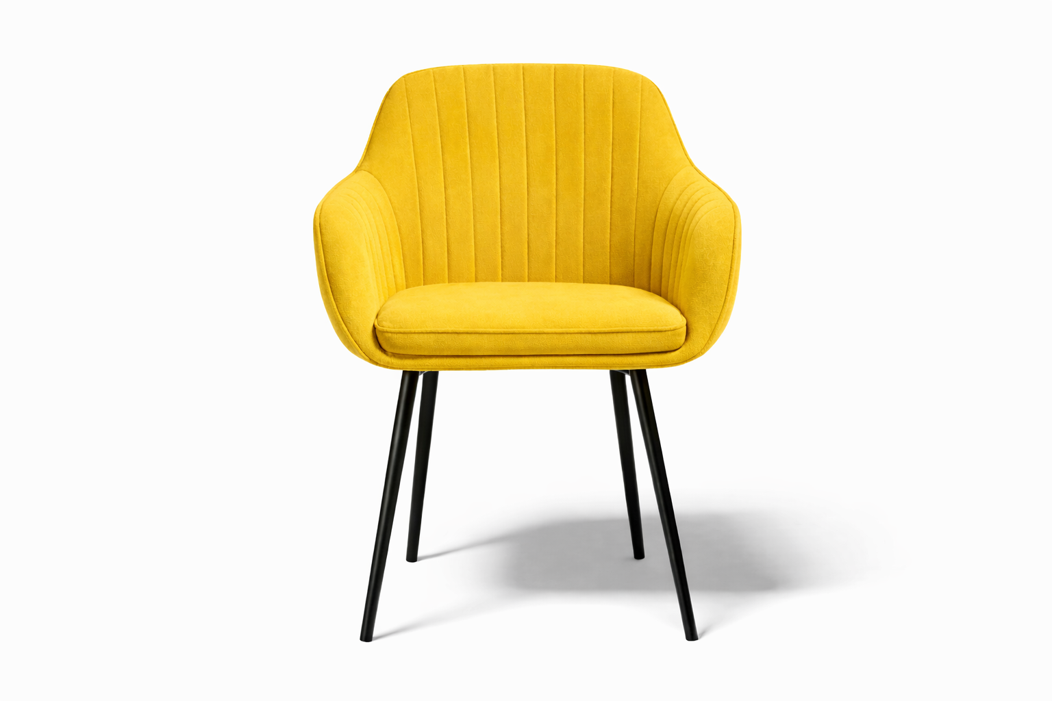 Krzesło z Podłokietnikami Żółte Tapicerowane Welurowe Do Salonu i Kuchni