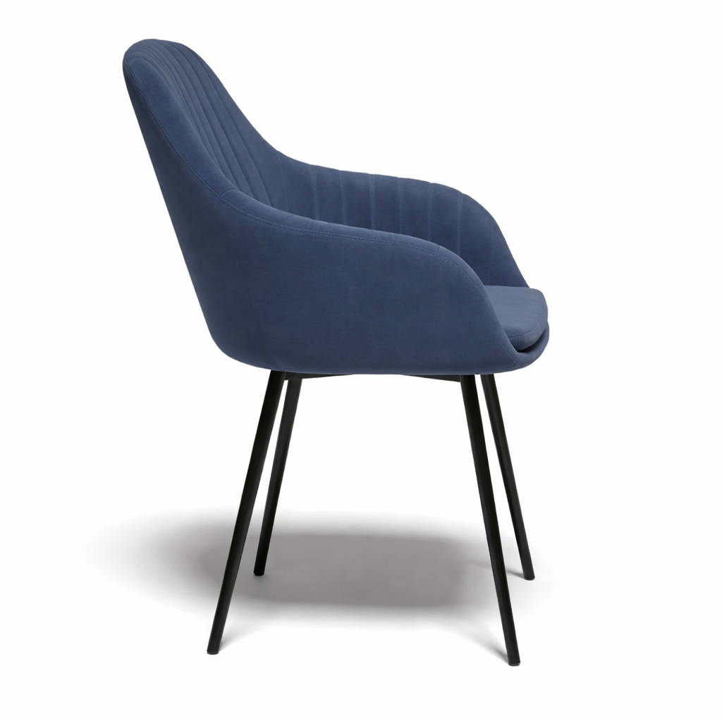 Krzesło z Podłokietnikami Niebieskie Tapicerowane Welurowe Do Salonu i Kuchni