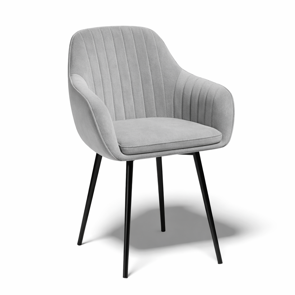 Krzesło z Podłokietnikami Szare Tapicerowane Welurowe Do Salonu i Kuchni