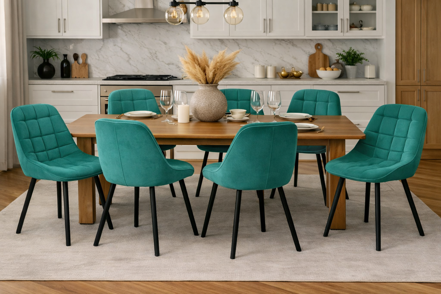 Zielone Krzesło obrotowe do Jadalni Pikowany Welur na Metalowych Nogach