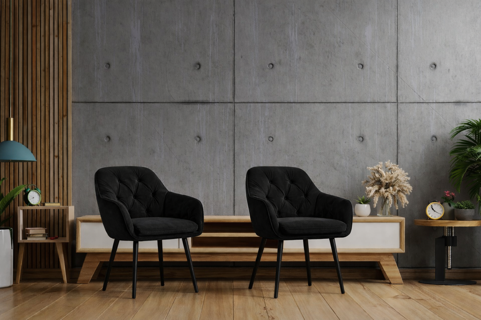 Krzesło do jadalni velvet pikowane z podłokietnikami – czarne