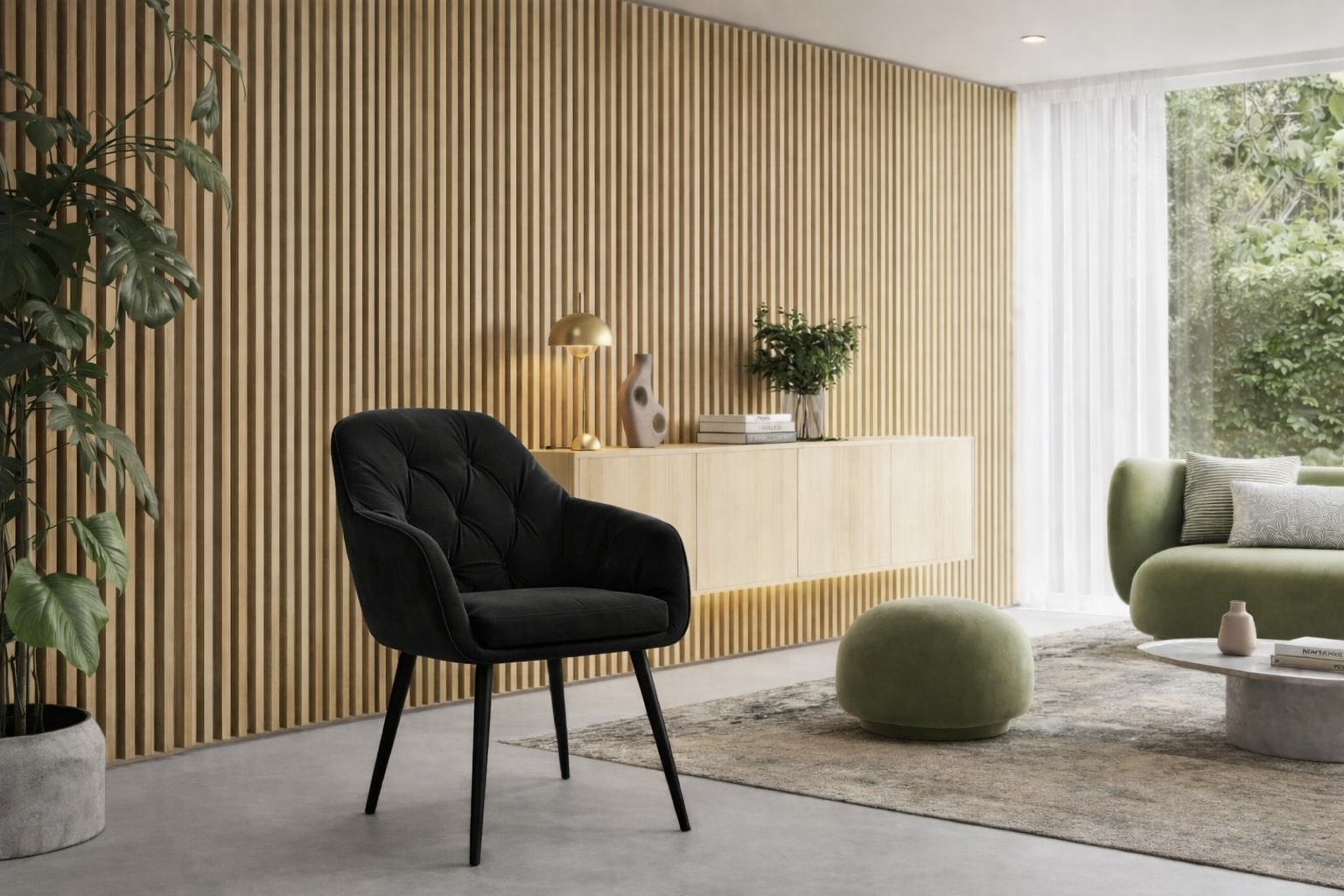 Krzesło do jadalni velvet pikowane z podłokietnikami – czarne