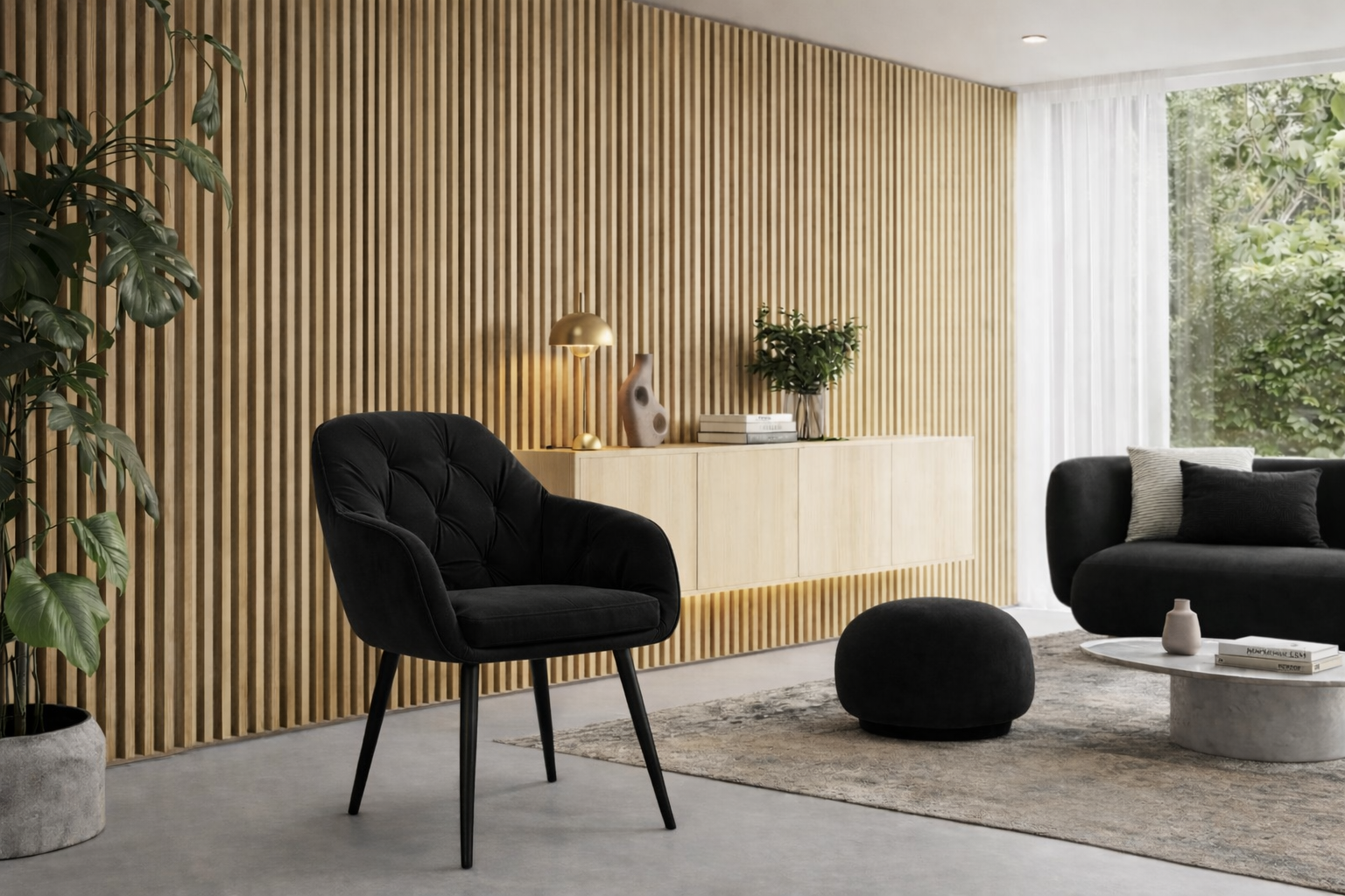 Krzesło do jadalni velvet pikowane z podłokietnikami – czarne