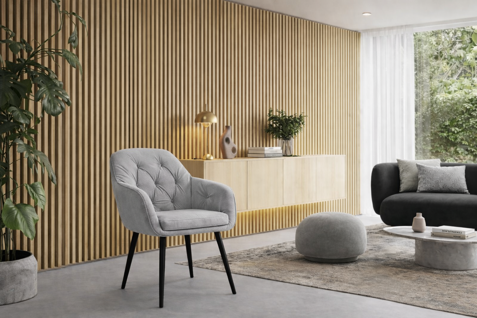 Krzesło do jadalni velvet pikowane z podłokietnikami – szare