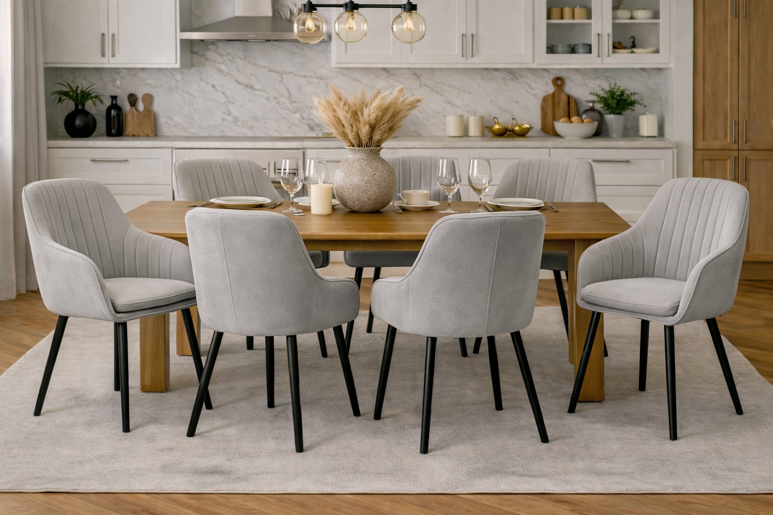 Krzesło z Podłokietnikami Szare Tapicerowane Welurowe Do Salonu i Kuchni