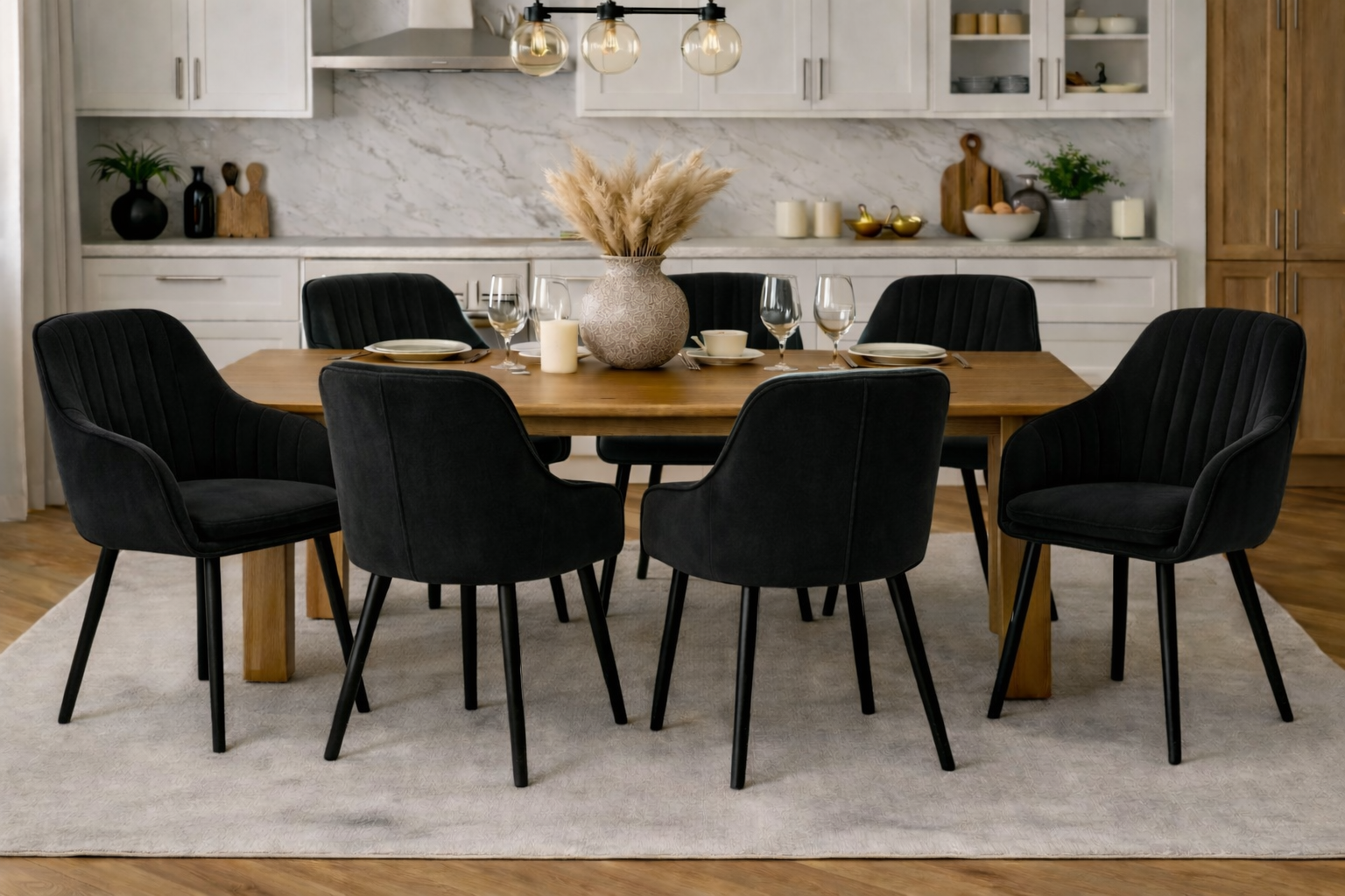 Krzesło z Podłokietnikami Czarne Tapicerowane Welurowe Do Salonu i Kuchni