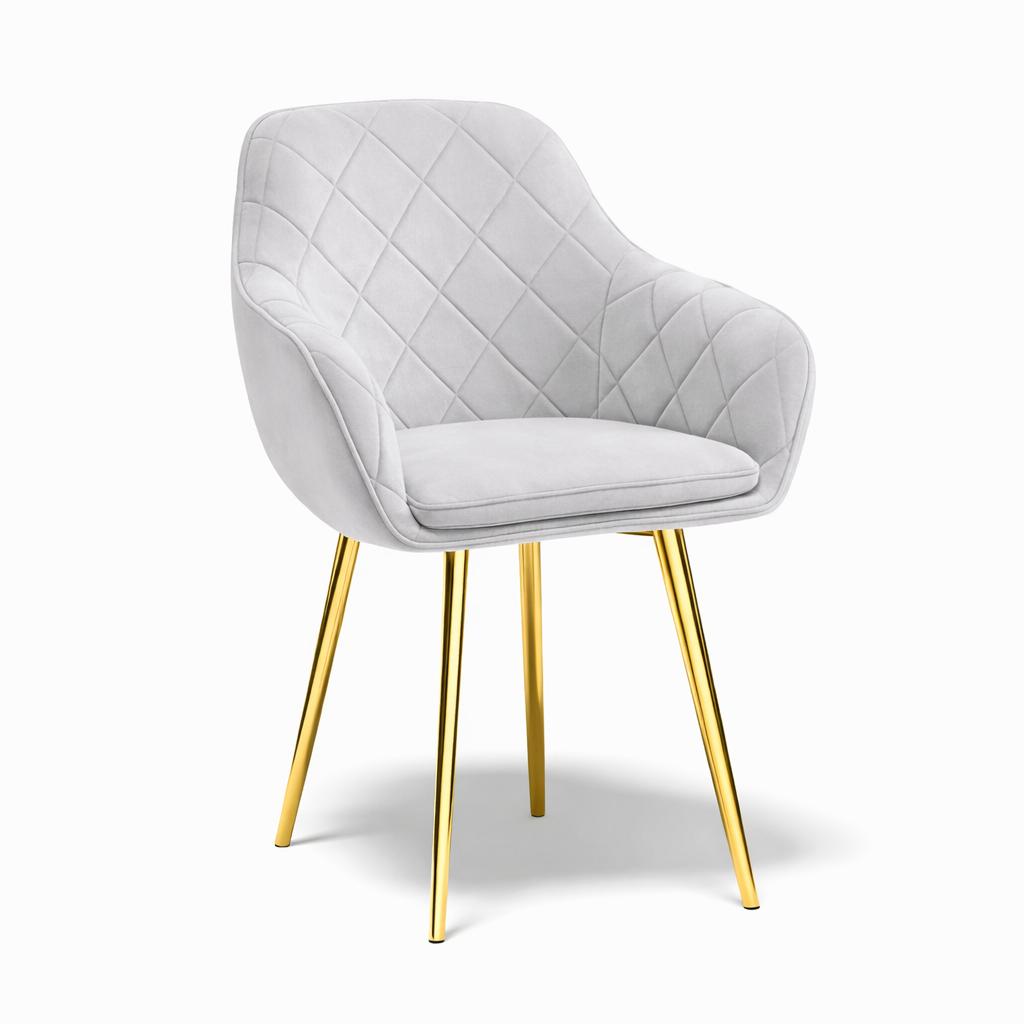 Krzesło z Podłokietnikami Tapicerowane Welurowe Romby Szare Salon Kuchnia