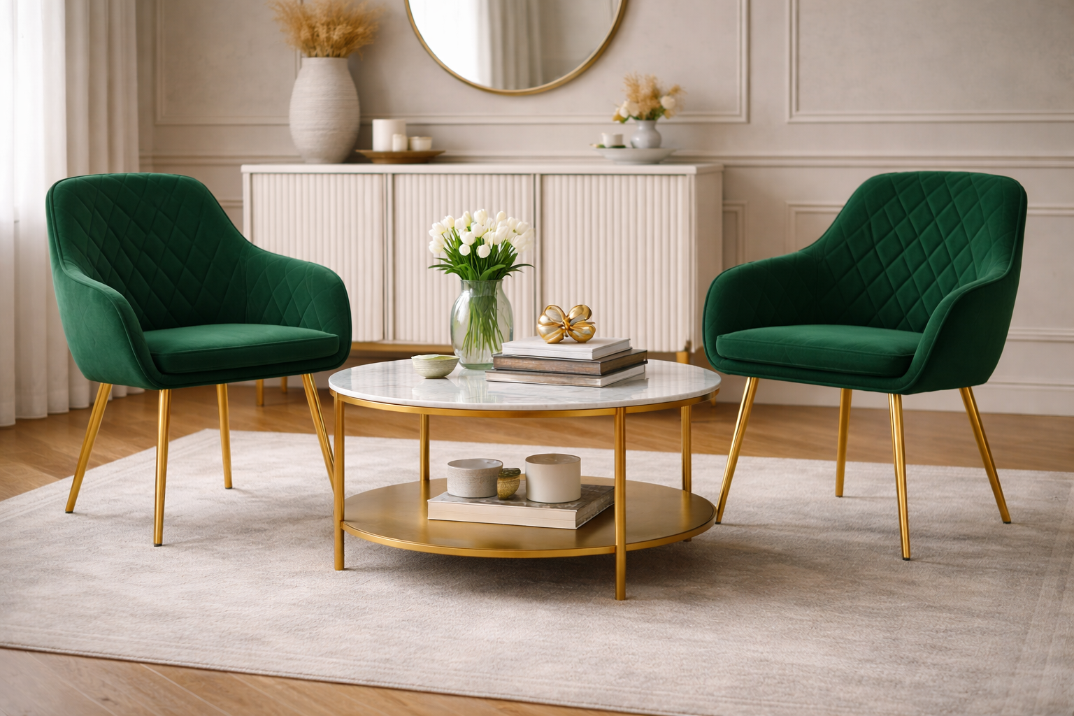 Krzesło z Podłokietnikami Tapicerowane Welurowe Romby Zielone Salon Kuchnia