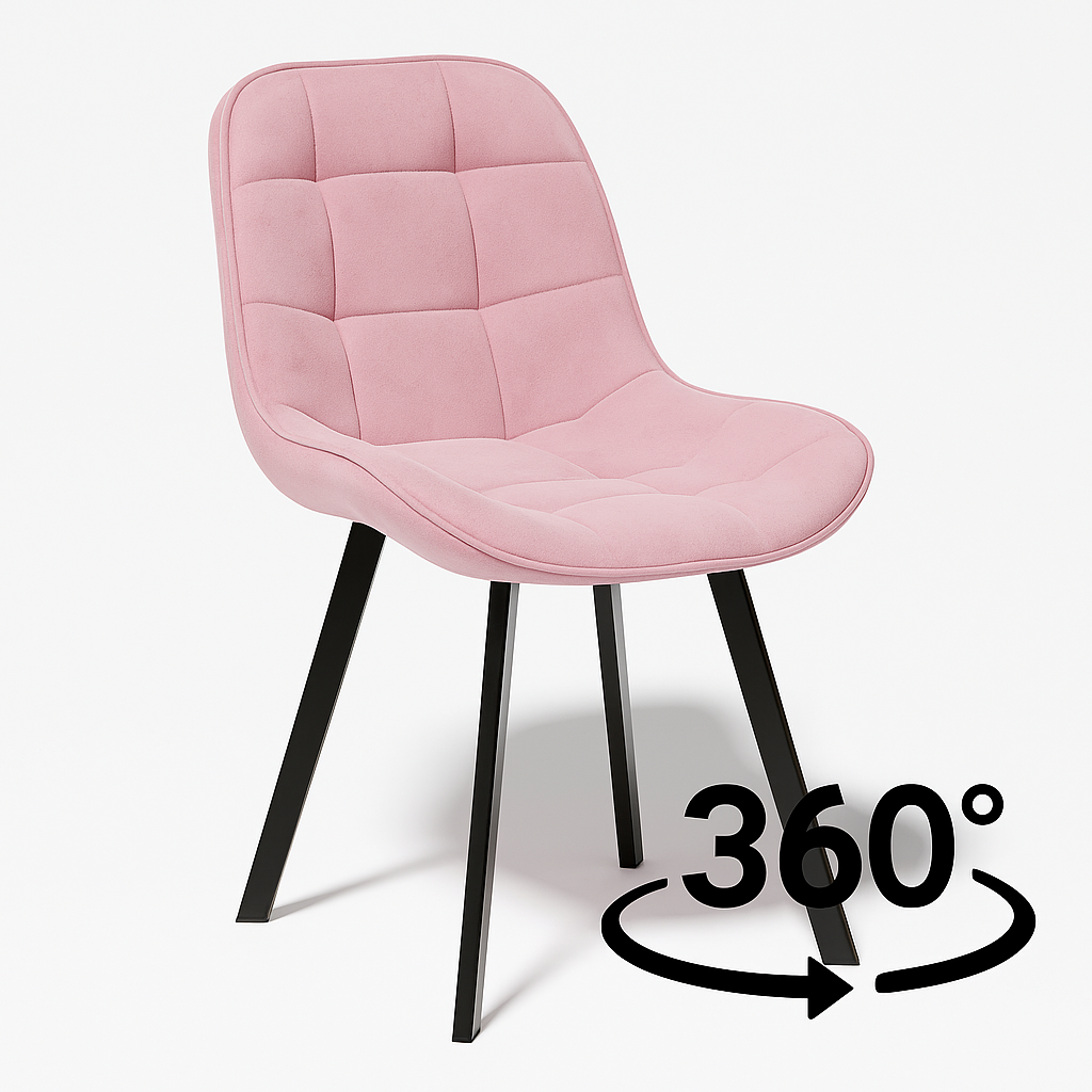 Rózowe Krzesło obrotowe do Jadalni Pikowany Welur na Metalowych Nogach