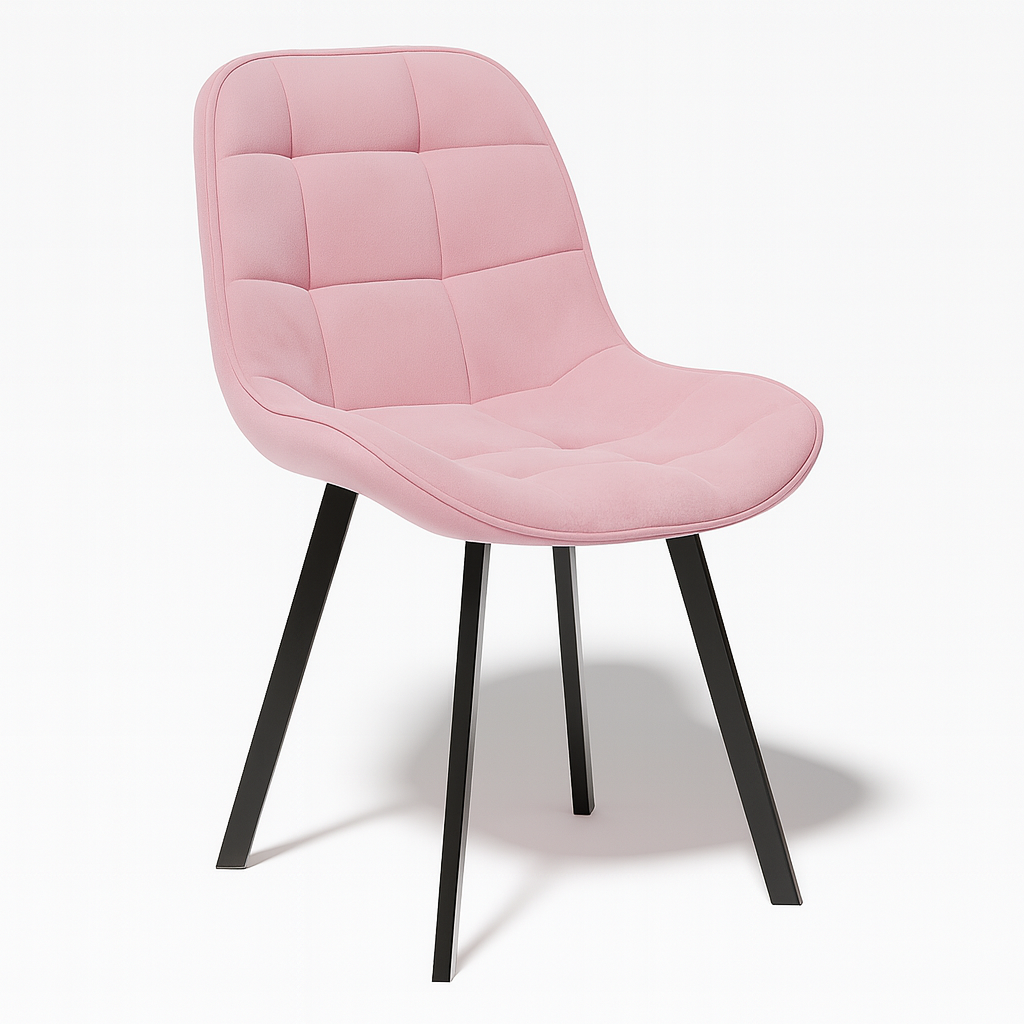 Rózowe Krzesło obrotowe do Jadalni Pikowany Welur na Metalowych Nogach