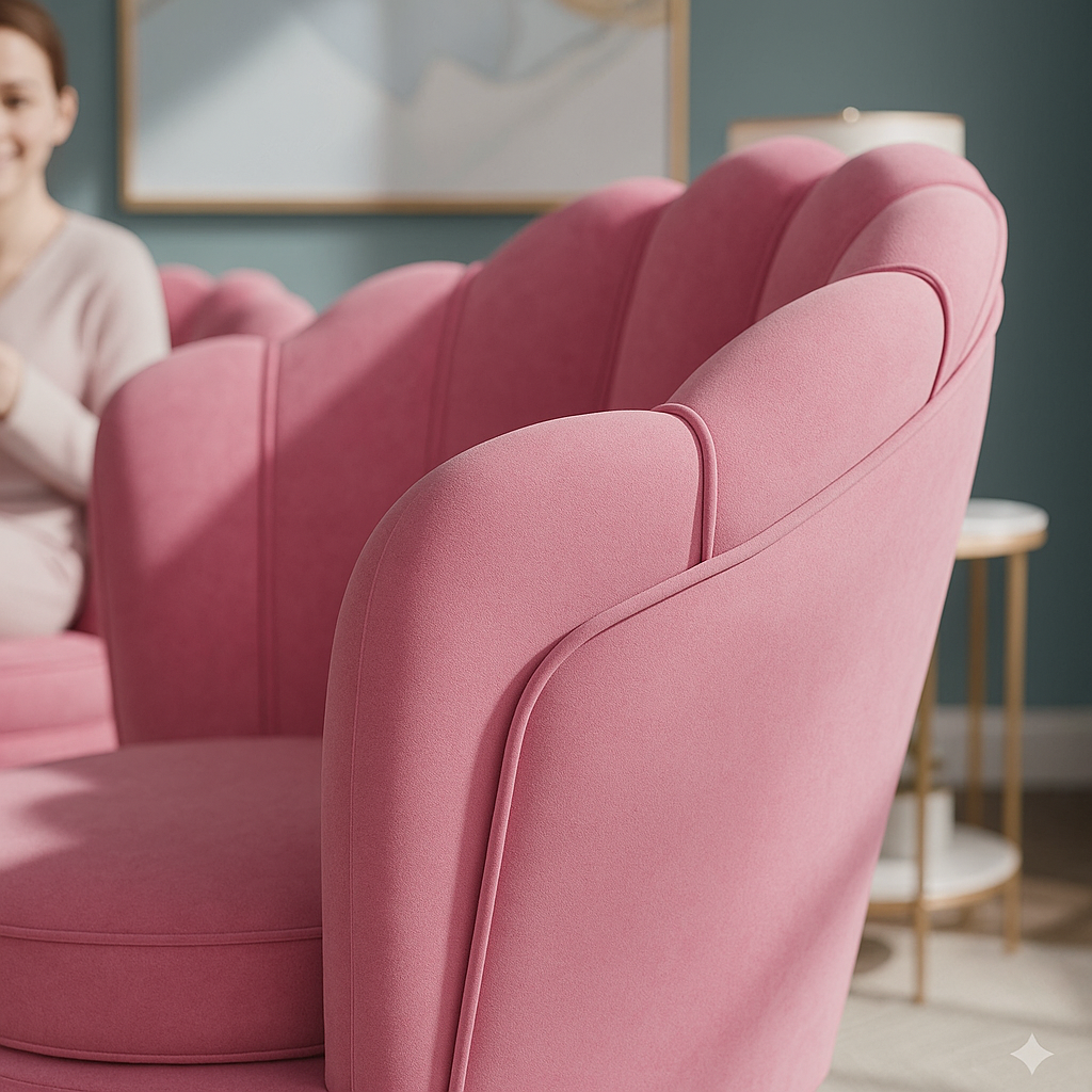 Fotel muszelka velvet glamour złote nogi – różowy