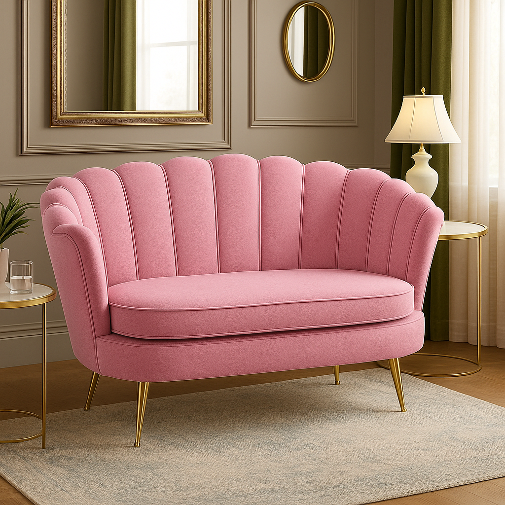 Rózowy Elegancka Sofa Muszelka – styl, komfort i wyjątkowa atmosfera Twojego wnętrza