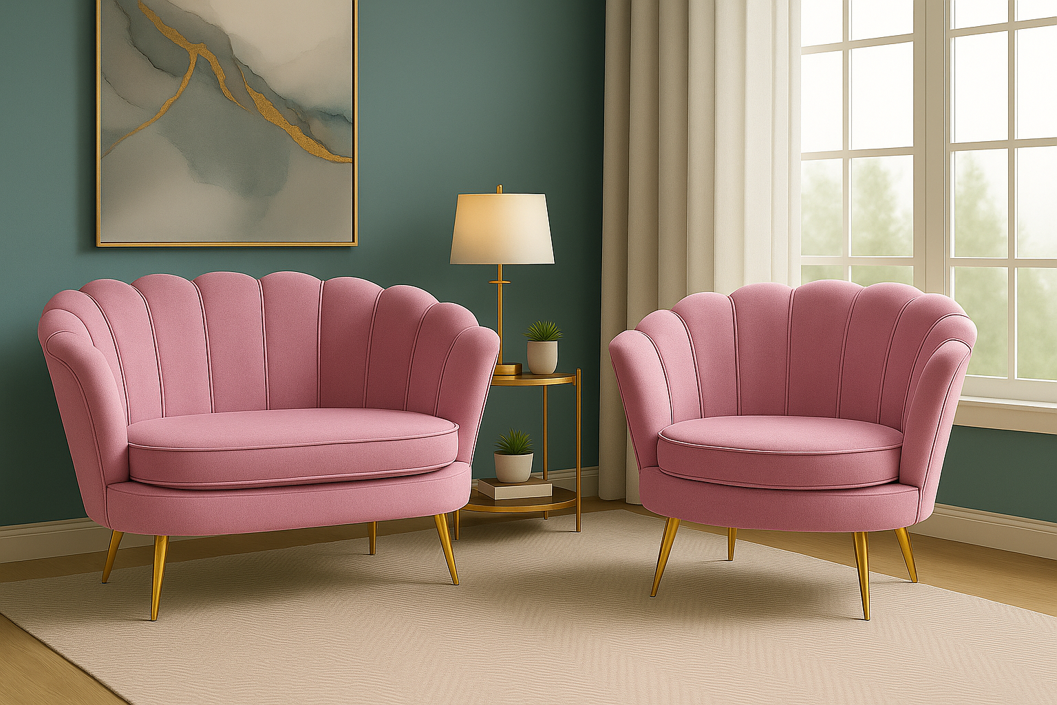 Rózowy Elegancka Sofa Muszelka – styl, komfort i wyjątkowa atmosfera Twojego wnętrza