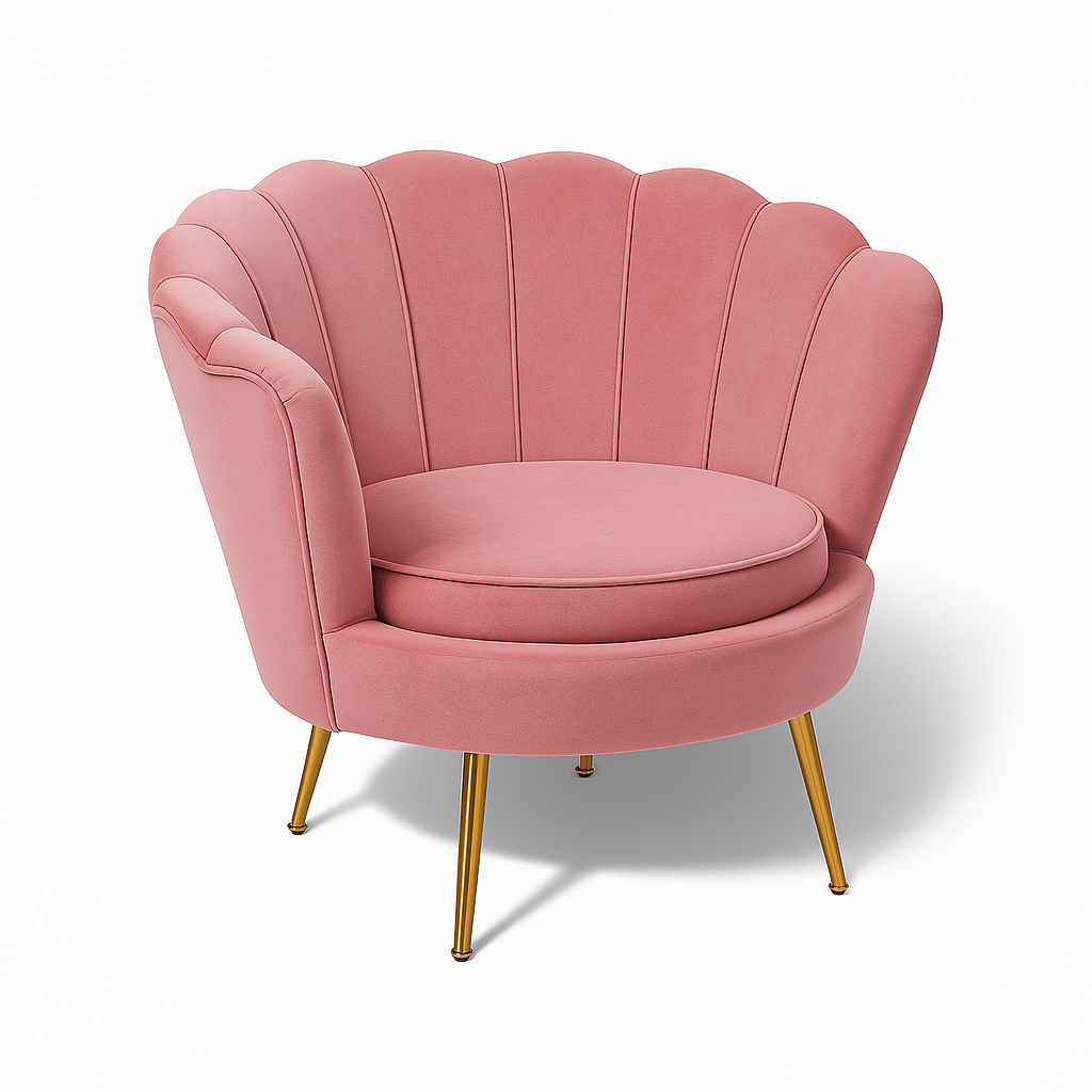 Fotel muszelka velvet glamour złote nogi – różowy