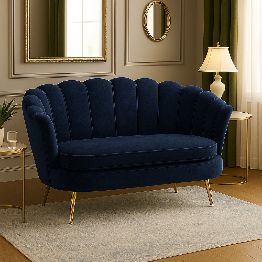 Granatowa Elegancka Sofa Muszelka – styl, komfort i wyjątkowa atmosfera Twojego wnętrza