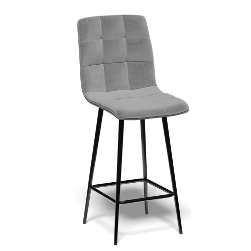 Krzesło Wysoki Pikowany Welur Glamour Szare Kuchenne Barowe