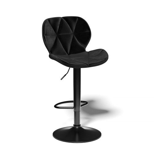 Hoker Obrotowy Pikowany Welur Krzesło Barowe Regulowane Czarne Do Salonu