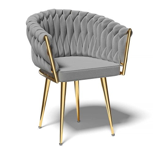 Krzesło Monroe Fotel w Stylu Eleganckim Pleciony Warkocz Szare