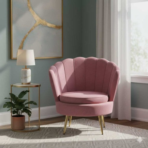 Fotel muszelka velvet glamour złote nogi – różowy