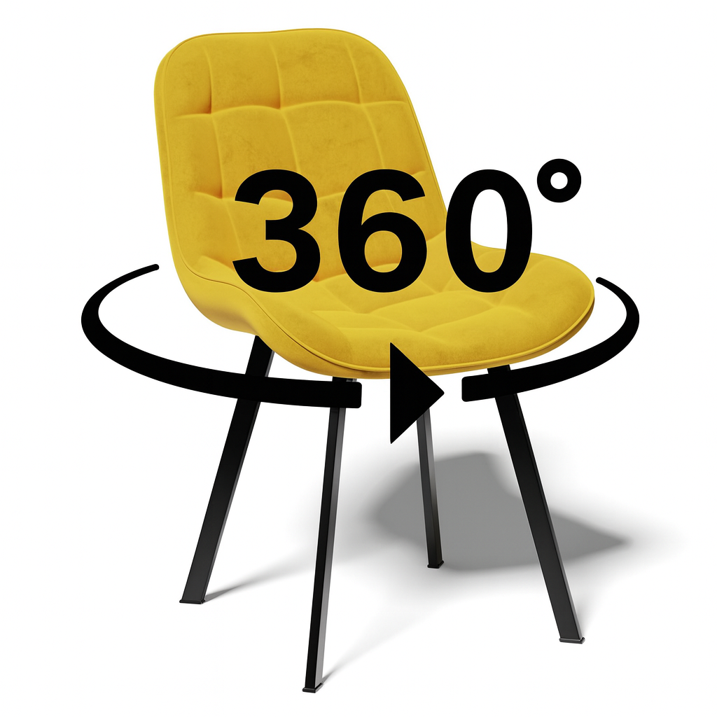 Zółte Krzesło obrotowe do Jadalni Pikowany Welur na Metalowych Nogach