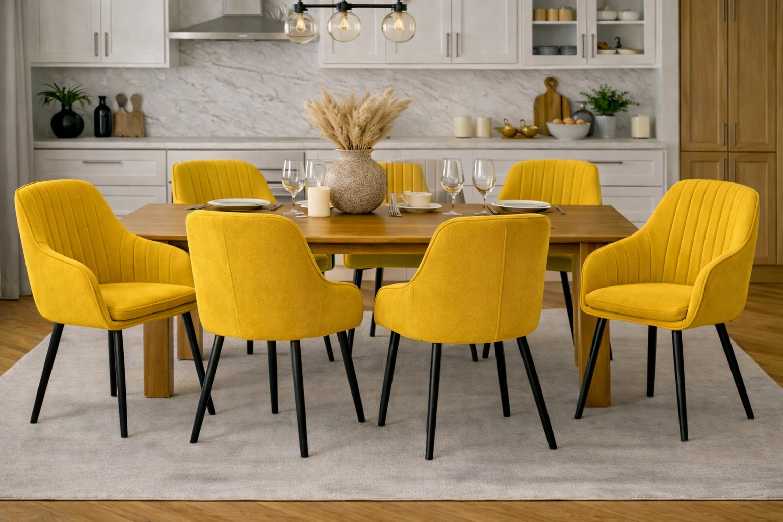 Krzesło z Podłokietnikami Żółte Tapicerowane Welurowe Do Salonu i Kuchni