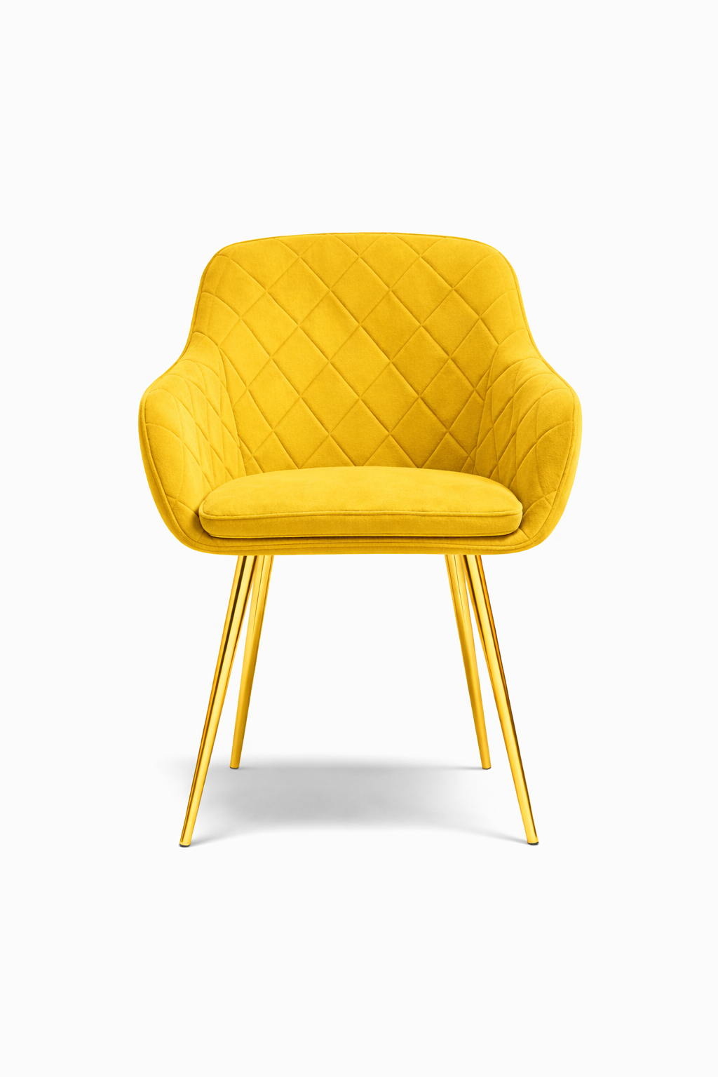 Krzesło z Podłokietnikami Tapicerowane Welurowe Romby Żółte Salon Kuchnia