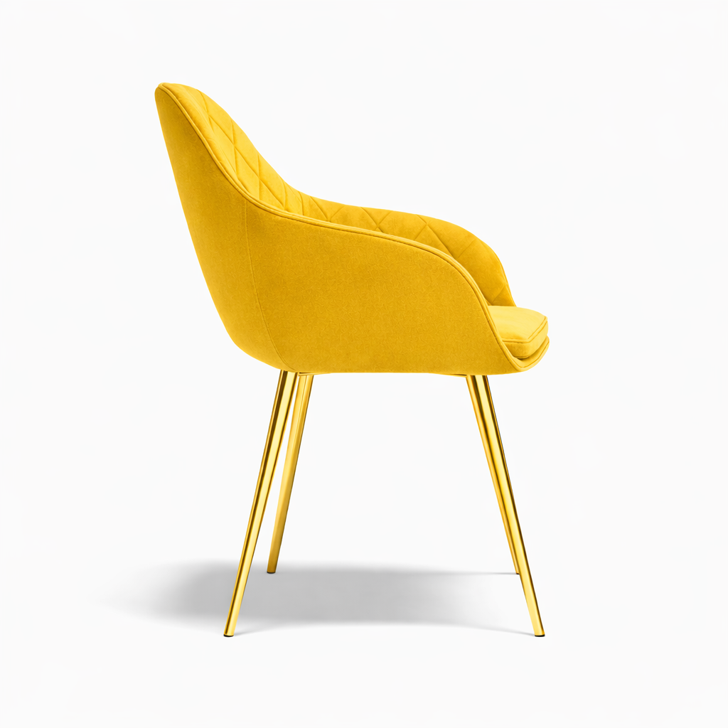 Krzesło z Podłokietnikami Tapicerowane Welurowe Romby Żółte Salon Kuchnia