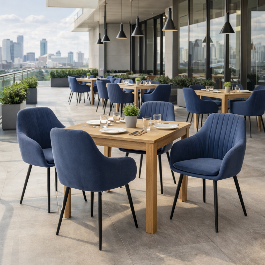 Krzesło z Podłokietnikami Niebieskie Tapicerowane Welurowe Do Salonu i Kuchni