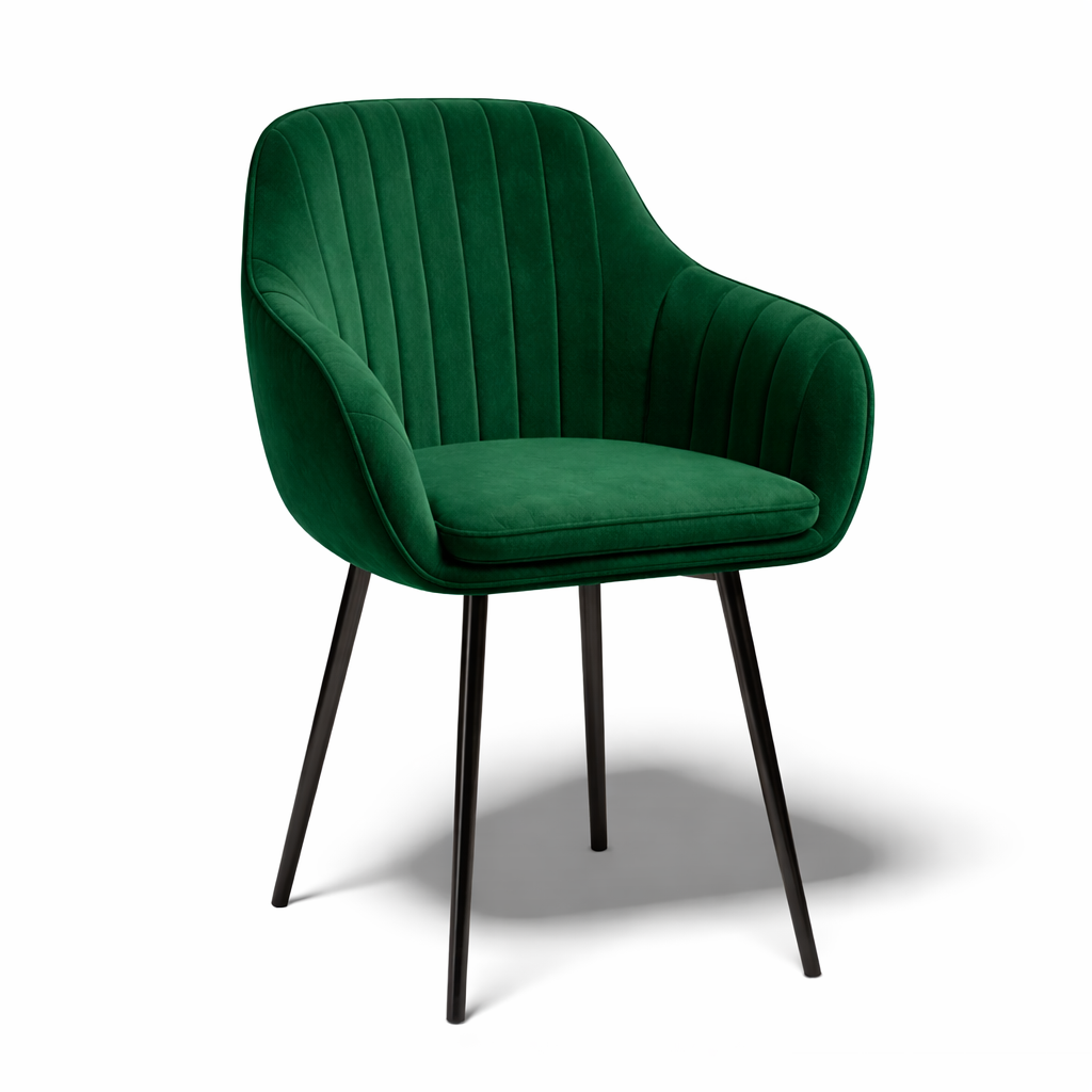Krzesło z Podłokietnikami Zielone Tapicerowane Welurowe Do Salonu i Kuchni