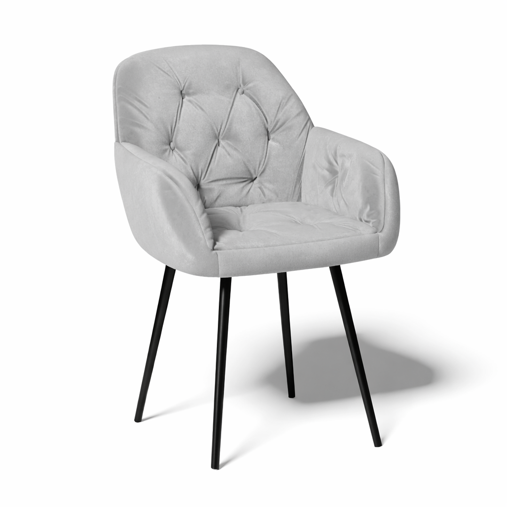 Krzesło do jadalni velvet pikowane z podłokietnikami – szare