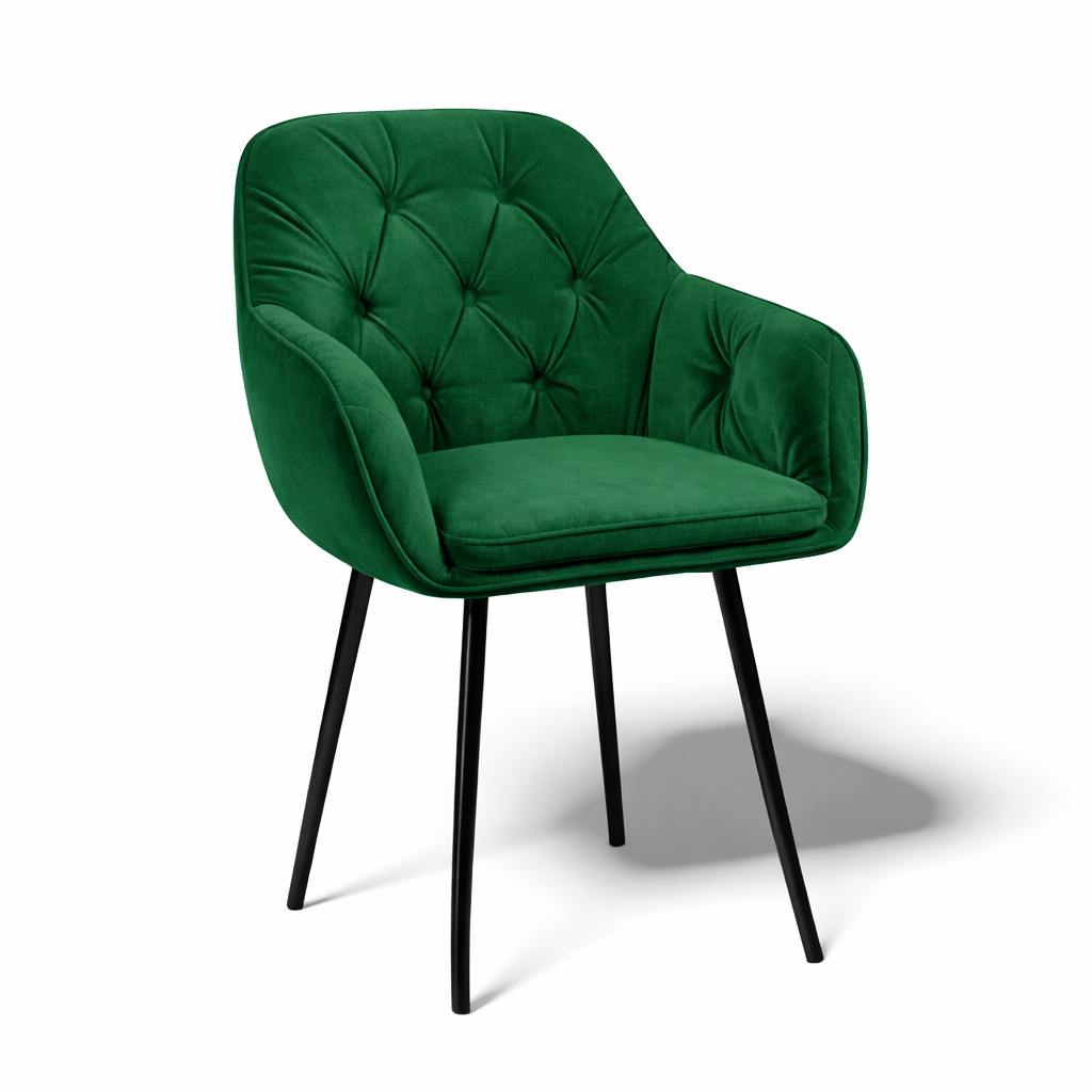 Krzesło do jadalni velvet pikowane z podłokietnikami – zielone