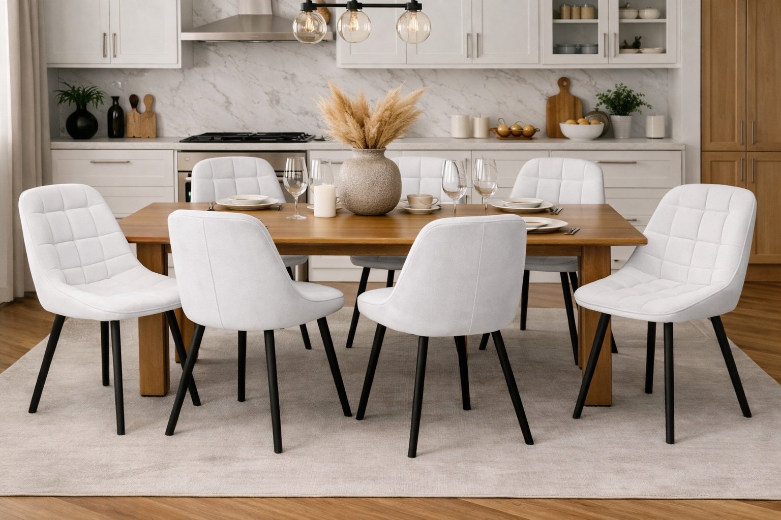 Białe Krzesło obrotowe do Jadalni Pikowany Welur na Metalowych Nogach