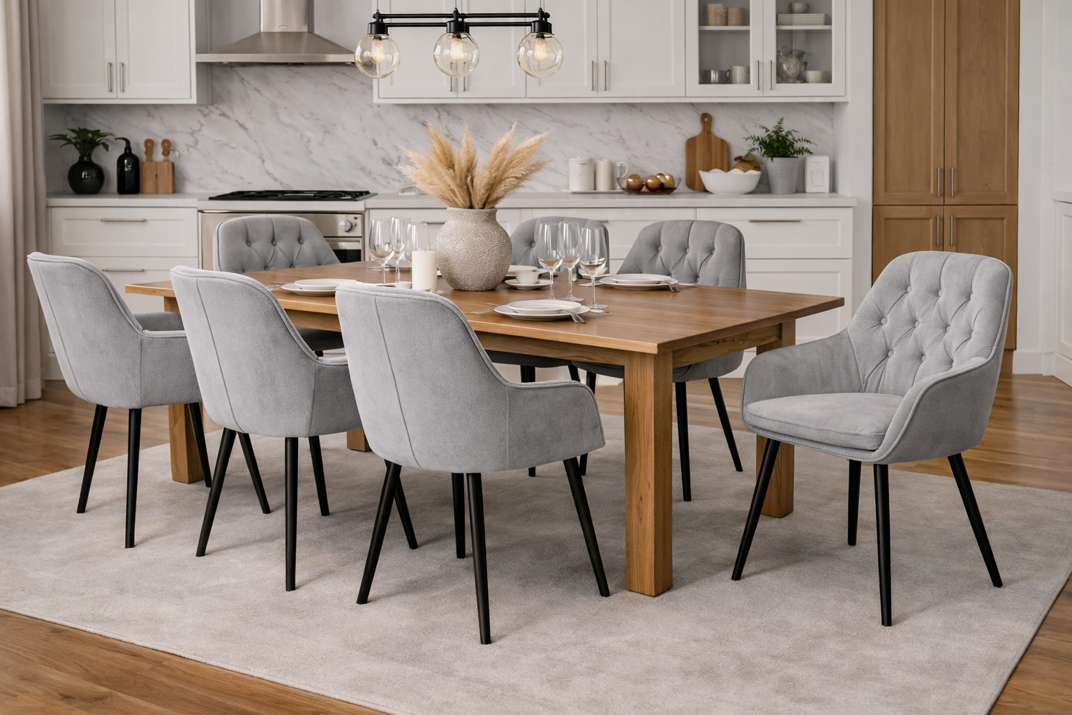 Krzesło do jadalni velvet pikowane z podłokietnikami – szare