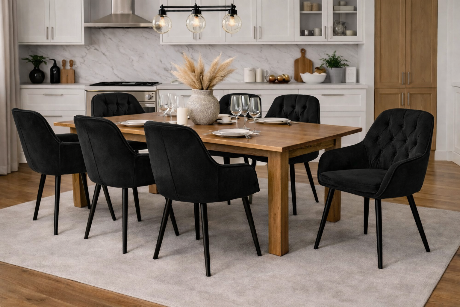 Krzesło do jadalni velvet pikowane z podłokietnikami – czarne