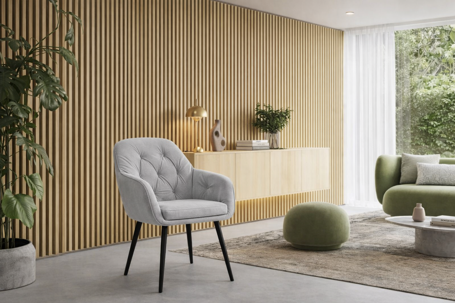 Krzesło do jadalni velvet pikowane z podłokietnikami – szare