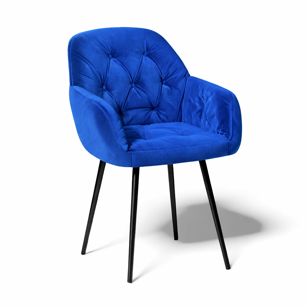 Krzesło do jadalni velvet pikowane z podłokietnikami – niebieskie