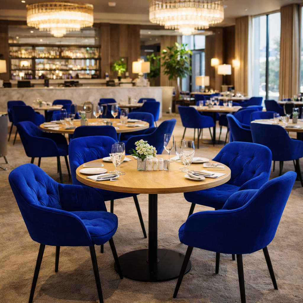 Krzesło do jadalni velvet pikowane z podłokietnikami – niebieskie