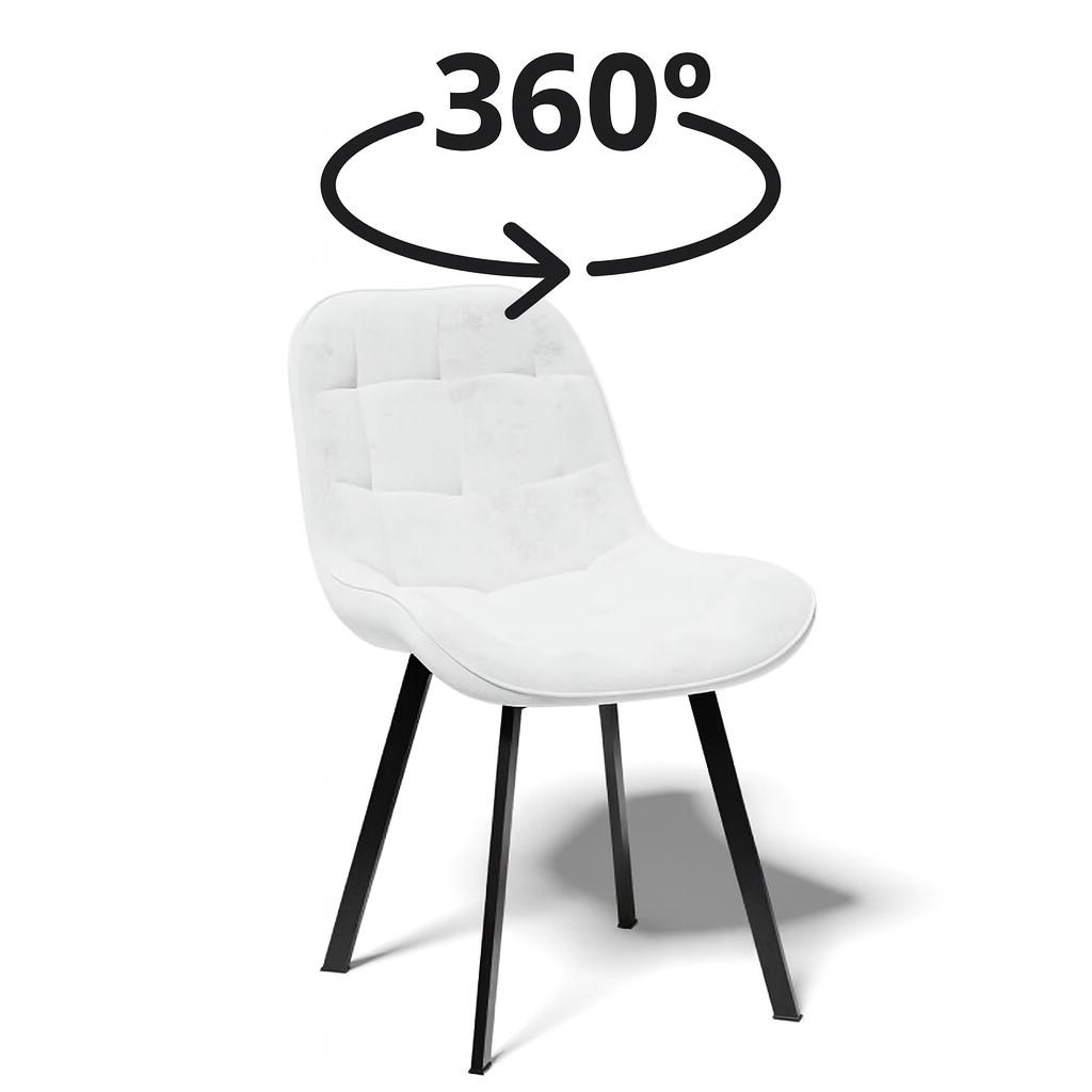 Białe Krzesło obrotowe do Jadalni Pikowany Welur na Metalowych Nogach