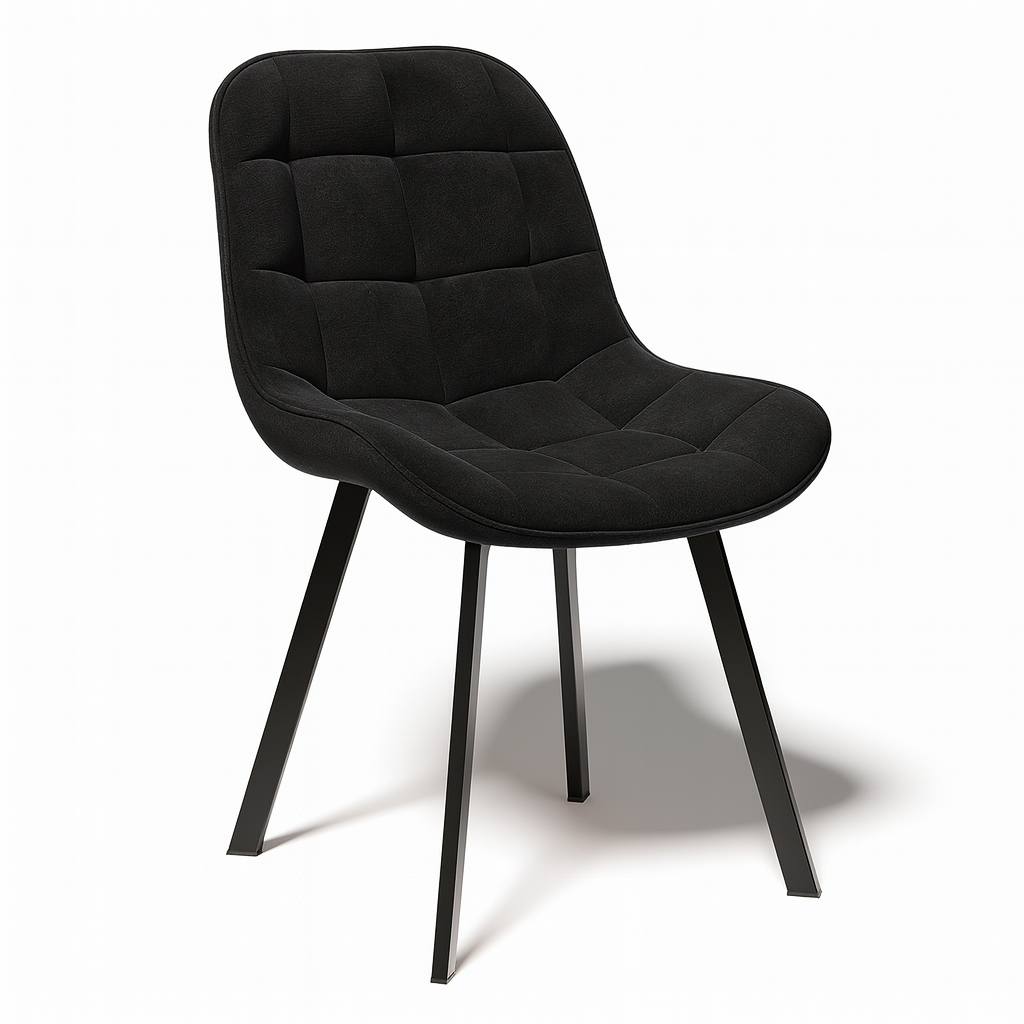 Czarne Krzesło obrotowe do Jadalni Pikowany Welur na Metalowych Nogach