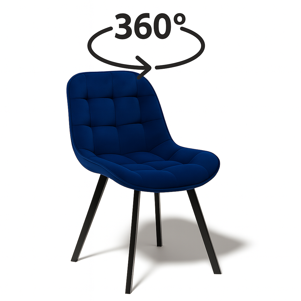 Krzesło obrotowe do Jadalni Pikowany Welur na Metalowych Nogach Niebieskie