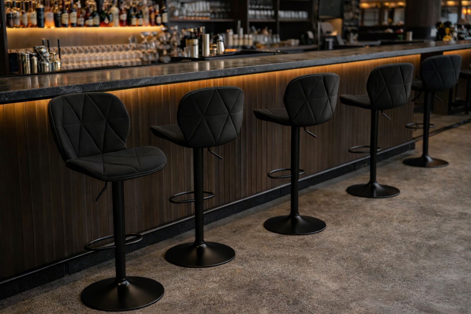 Hoker Obrotowy Pikowany Welur Krzesło Barowe Regulowane Czarne Do Salonu