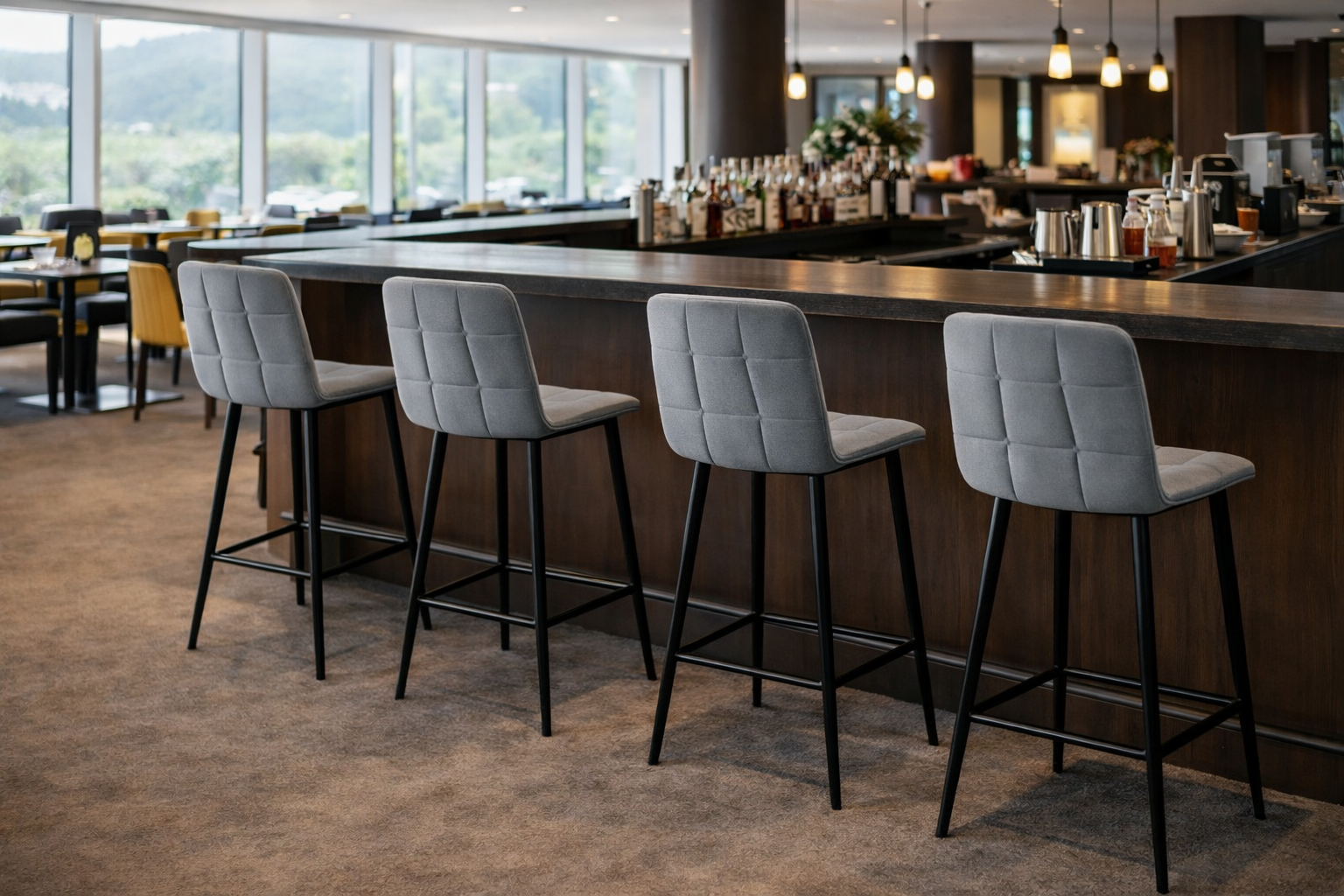 Krzesło Wysoki Pikowany Welur Glamour Szare Kuchenne Barowe