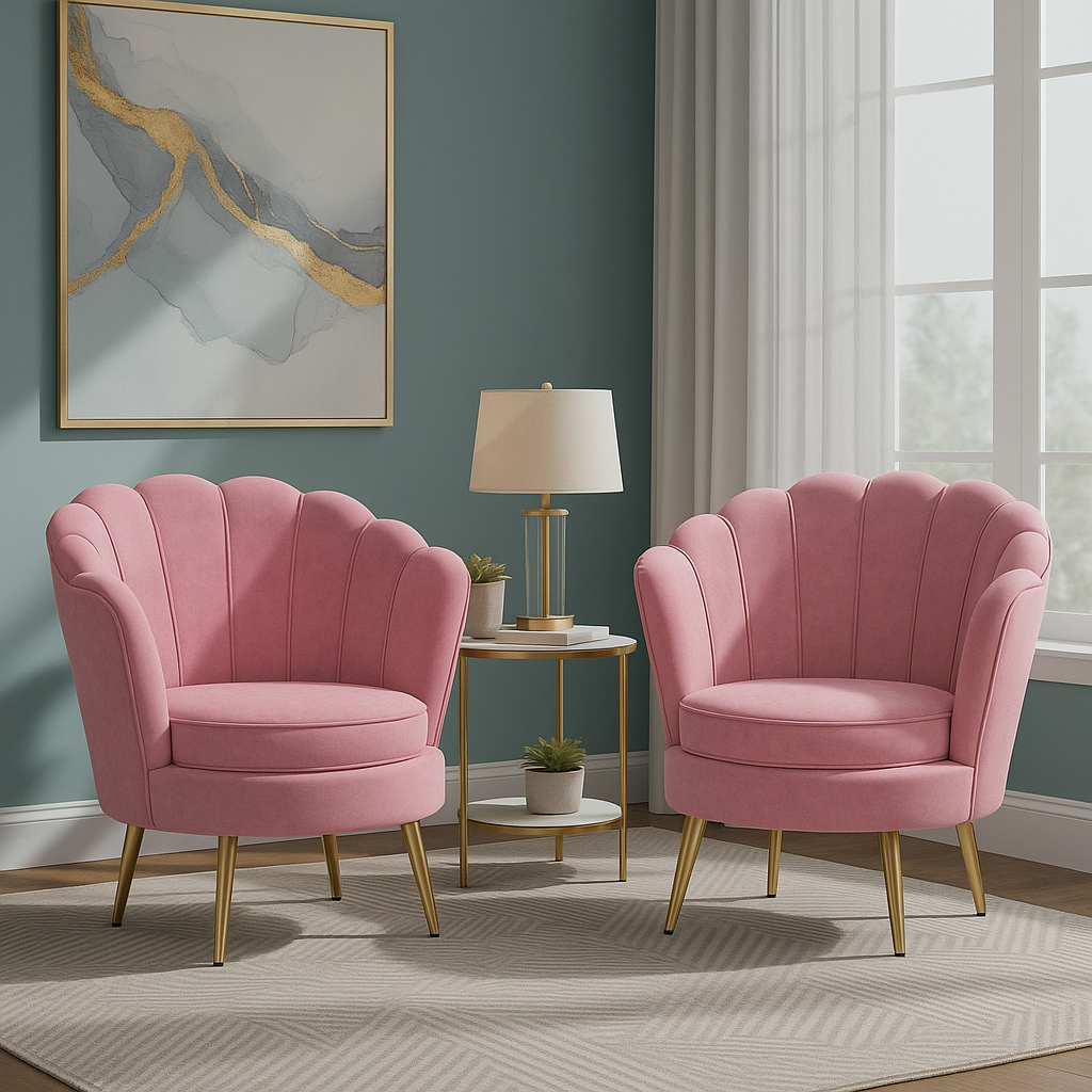 Fotel muszelka velvet glamour złote nogi – różowy