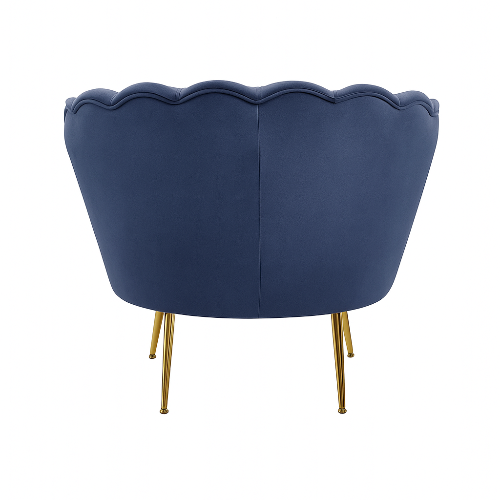 Fotel muszelka velvet glamour złote nogi – niebieski
