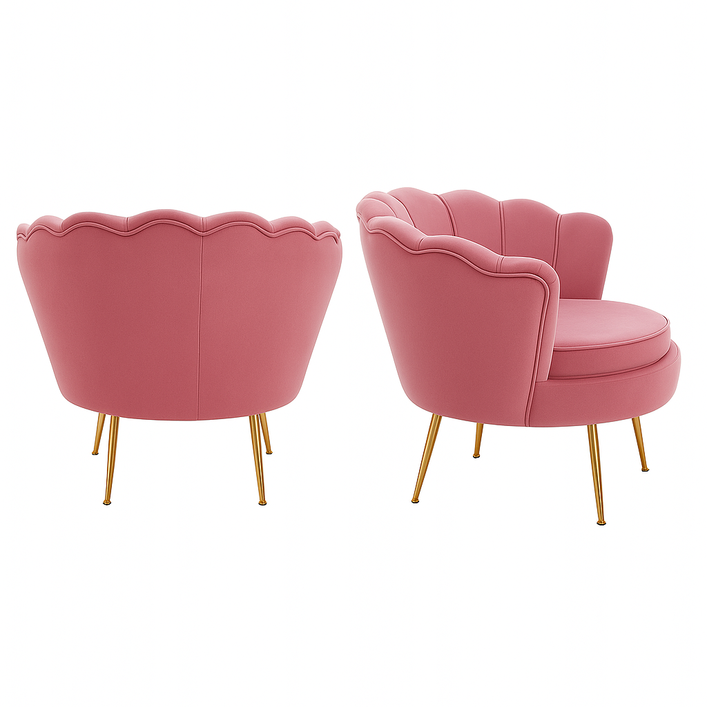 Fotel muszelka velvet glamour złote nogi – różowy