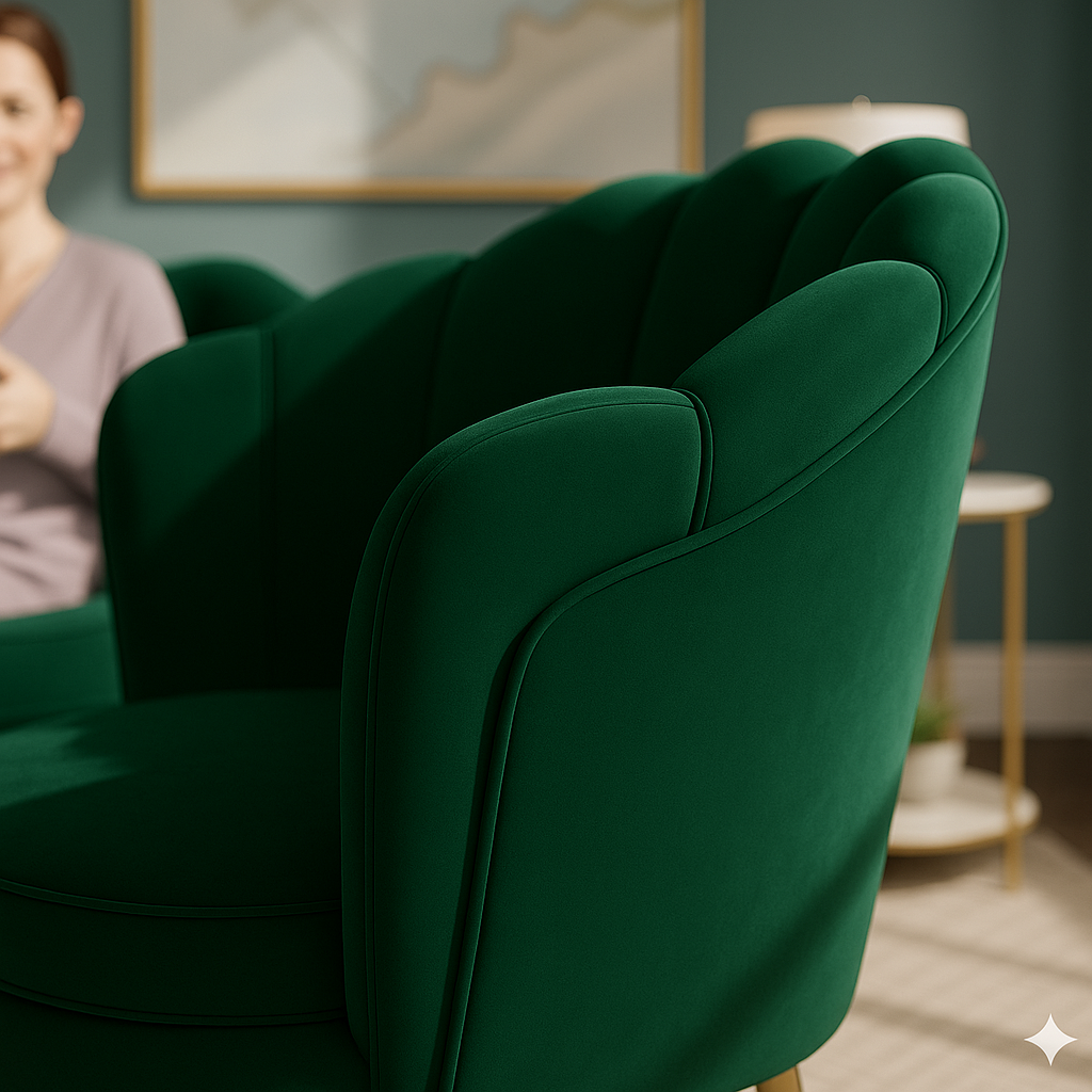 Fotel muszelka velvet glamour złote nogi – zielony