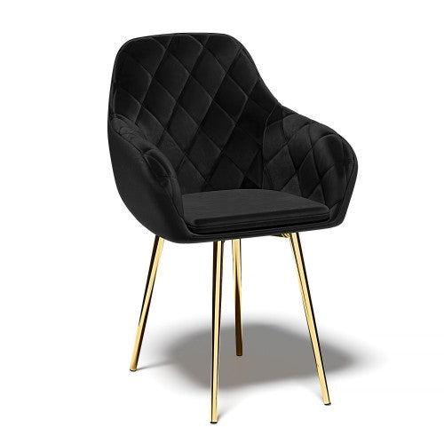 Krzesło z Podłokietnikami Tapicerowane Welurowe Romby Czarne Salon Kuchnia