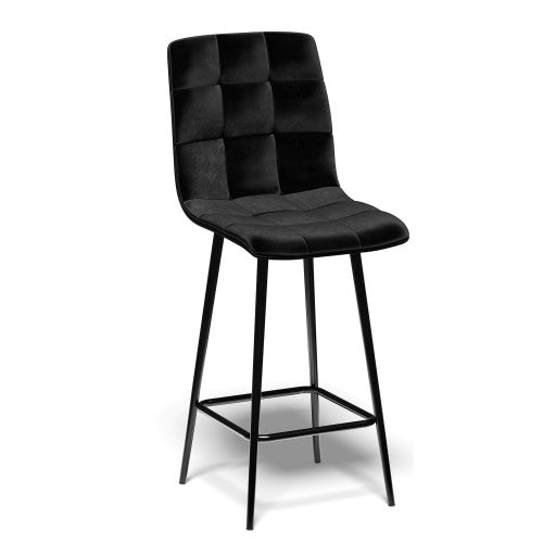 Krzesło Wysoki Pikowany Welur Glamour Czarne Kuchenne Barowe